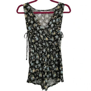Urban Outfitters Kimchi Blue Black Floral Romper Sleeveless Ties